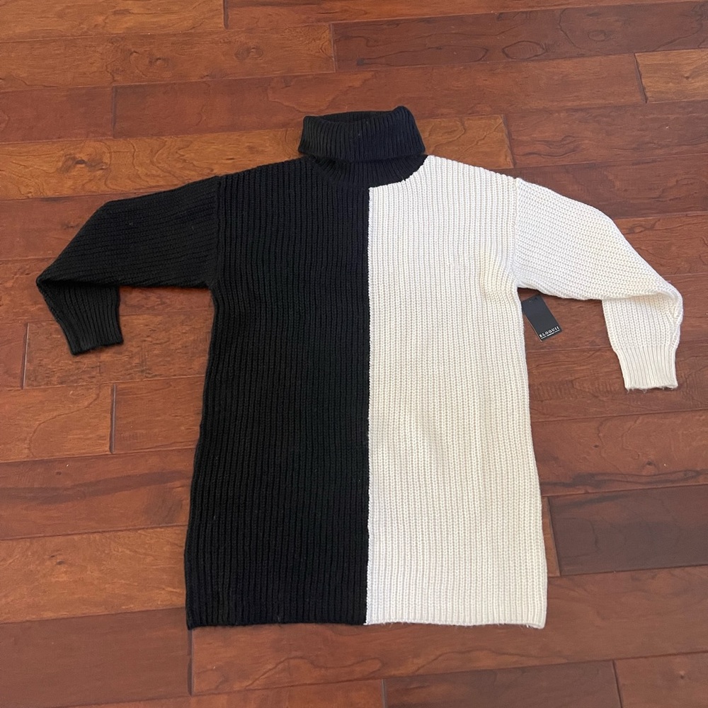 Eloquii Women’s Black White Turtle Neck Tunic Sweater Dress NWT Size 14/16